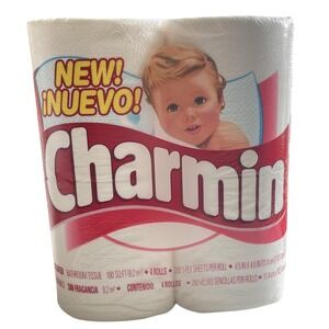 Vintage Red Charmin Bathroom Tissue Toilet Paper 4 Pack Roll Baby Movie prop 90s